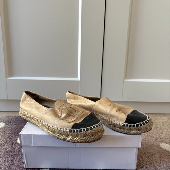 Chanel Beige and Black Espadrilles - Picture 1 of 6